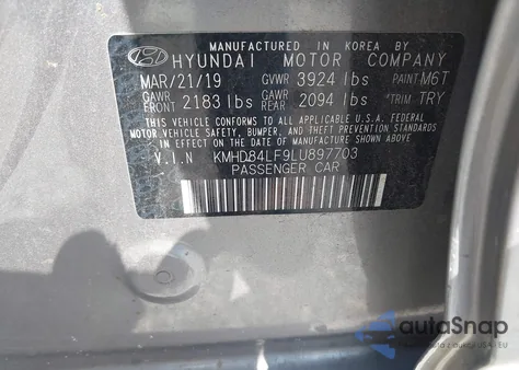 2020 Hyundai Elantra Value Edition z USA, uszkodzony, nr VIN KMHD84LF9LU897703